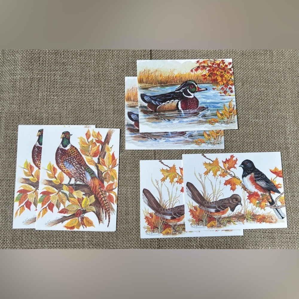 Vintage John Cornacchio Autumn Birds Blank Note Card Set Rustic Nature Botanical
